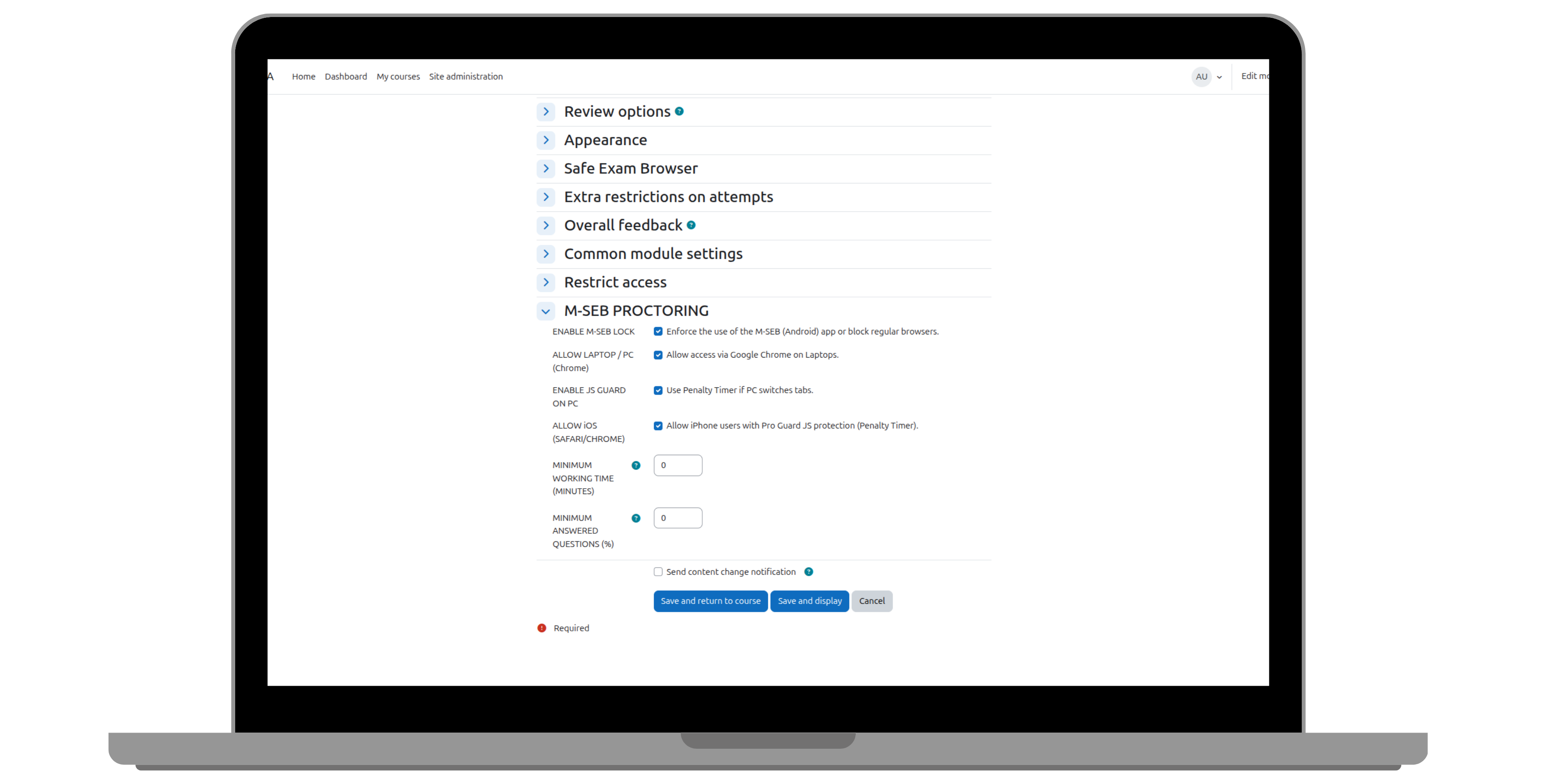 M-SEB Proctoring Settings